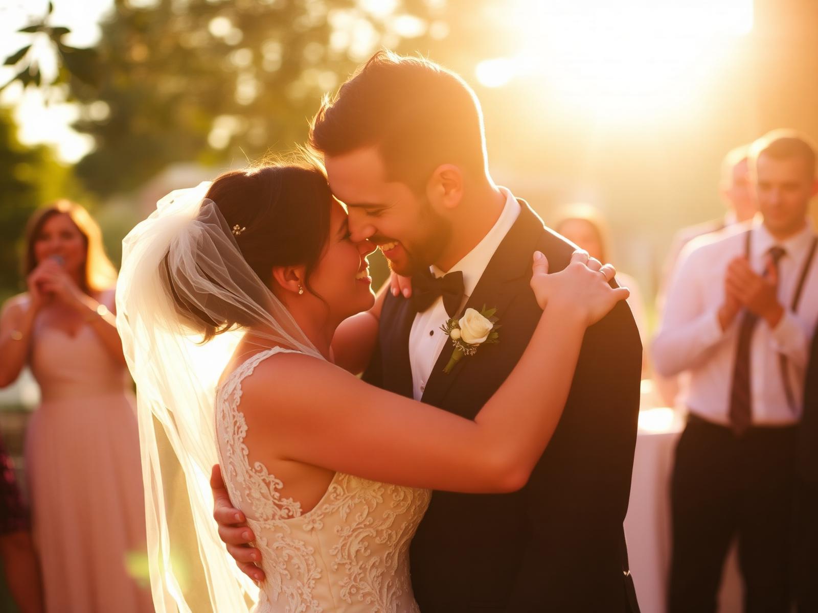 A couple sharing a first-dance moment at their wedding